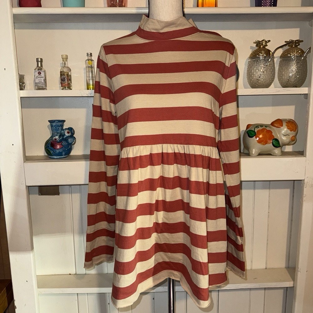 We The Free Red Tan Striped Long Sleeve Tunic Women's Medium